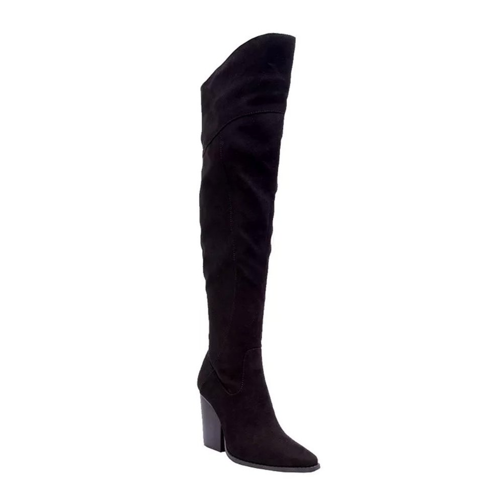 Qupid SLAY 78X Black Suede PU Over the Knee Boots Size 6